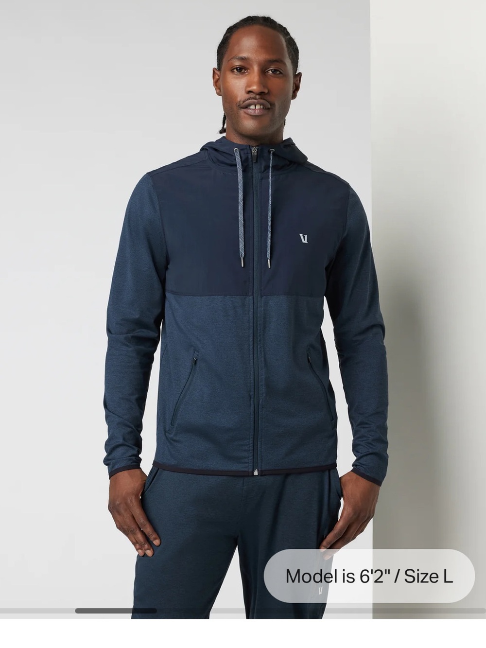 Vuori Sunday Element Jacket Men Large: Ink Heather Stretch Moisture Wicking FLAW